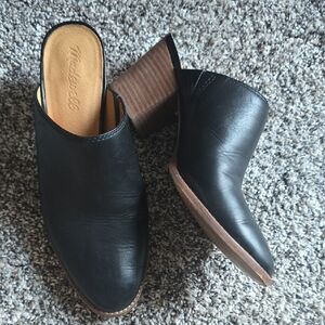 Madewell *Harper* Black Leather Mules with Wooden Block Heel